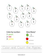 Color and Count the Apples Handwriting Sheet