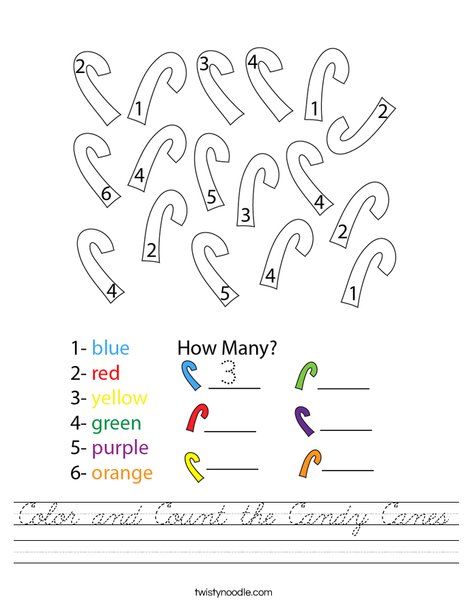 Color and Count the Candy Canes Worksheet