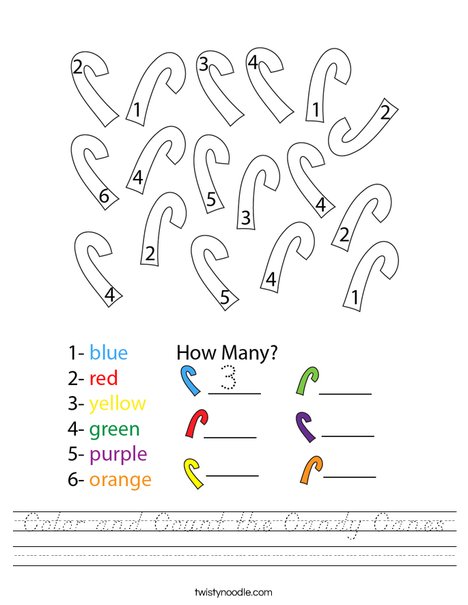 Color and Count the Candy Canes Worksheet