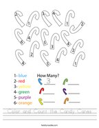 Color and Count the Candy Canes Handwriting Sheet