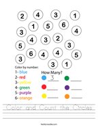 Color and Count the Circles Handwriting Sheet