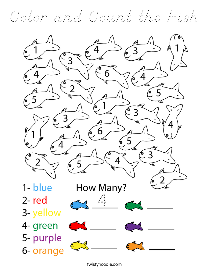 Color and Count the Fish Coloring Page
