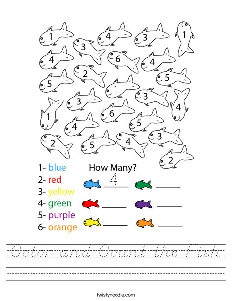 Color and Count the Fish Worksheet