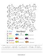 Color and Count the Fish Handwriting Sheet