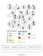 Color and Count the Fruit Handwriting Sheet