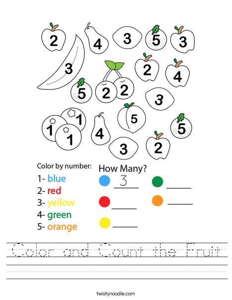 Color and Count the Fruit Worksheet