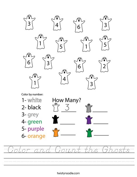 Color and Count the Ghosts Worksheet