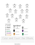 Color and Count the Ghosts Handwriting Sheet