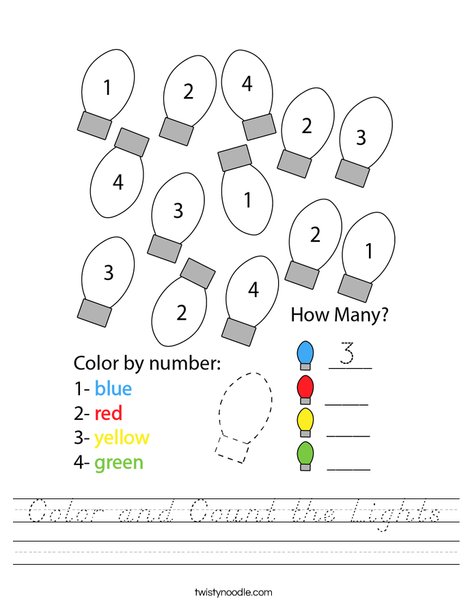 Color and Count the Lights Worksheet