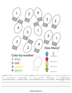Color and Count the Lights Handwriting Sheet