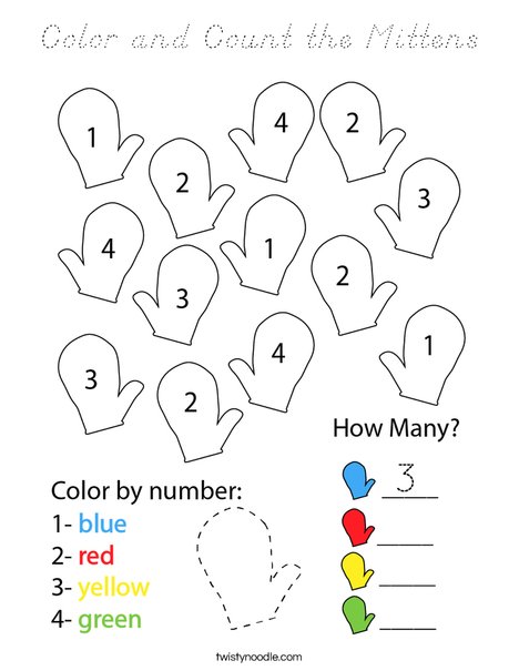 Color and Count the Mittens Coloring Page