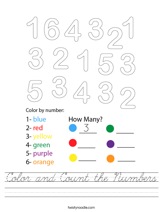 Color and Count the Numbers Worksheet