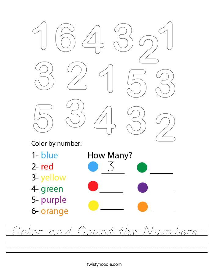 Color and Count the Numbers Worksheet