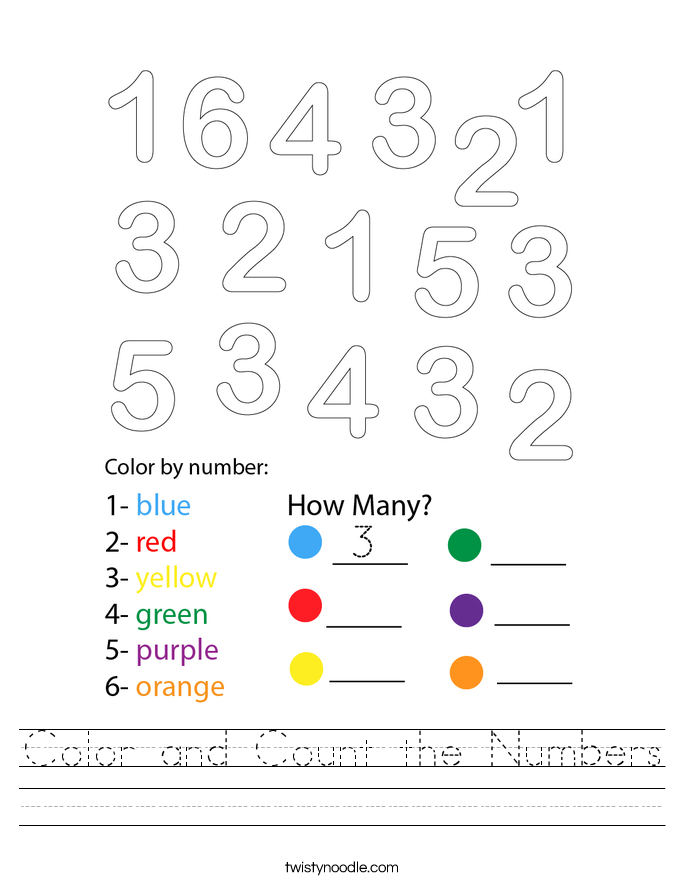 Color and Count the Numbers Worksheet