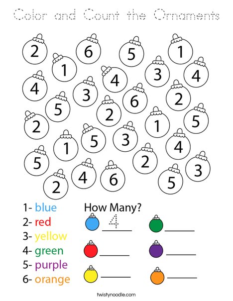 Color and Count the Ornaments Coloring Page