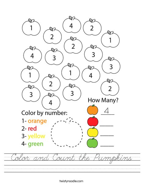 Color and Count the Pumpkins Worksheet