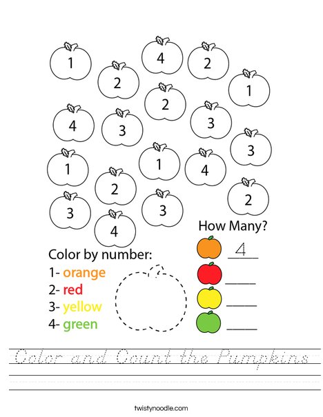 Color and Count the Pumpkins Worksheet