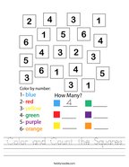 Color and Count the Squares Handwriting Sheet