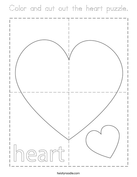 Color and cut out the heart puzzle. Coloring Page