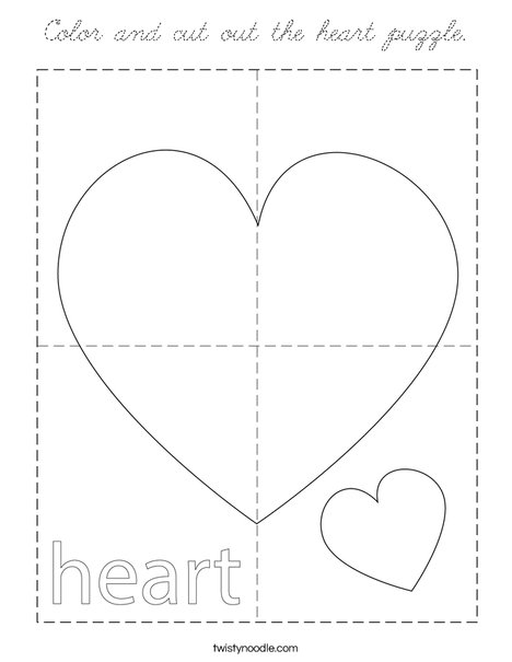 Color and cut out the heart puzzle. Coloring Page