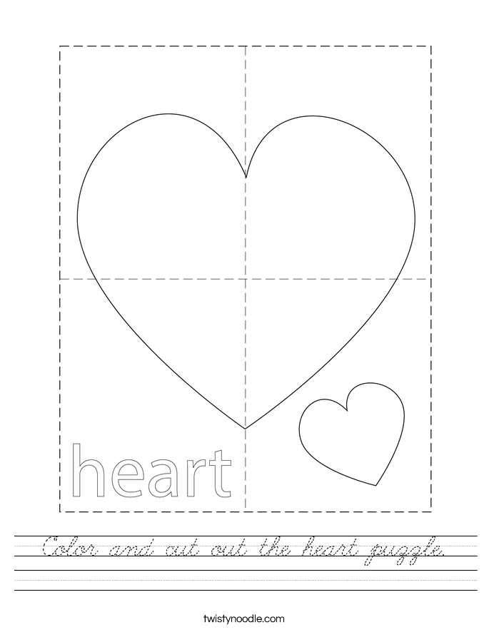 Color and cut out the heart puzzle. Worksheet