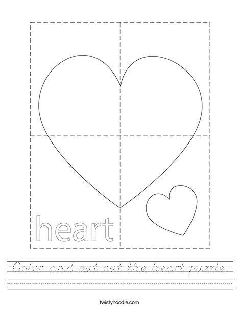 Color and cut out the heart puzzle. Worksheet