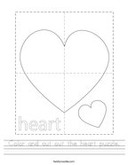 Color and cut out the heart puzzle Handwriting Sheet