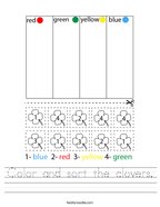 Color and sort the clovers Handwriting Sheet