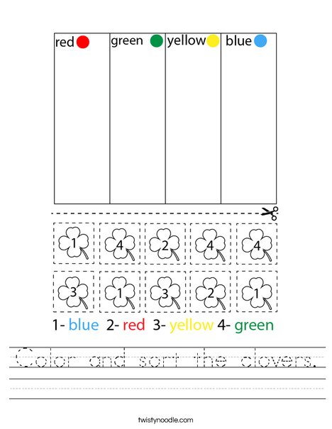 Color and sort the clovers. Worksheet