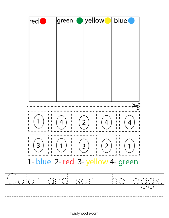 Color and sort the eggs. Worksheet