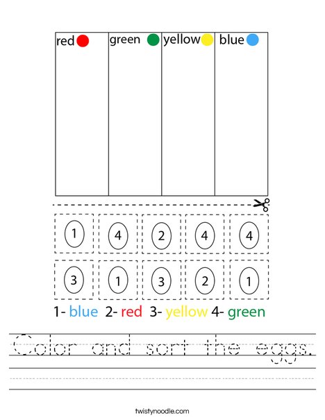 Color and sort the eggs. Worksheet