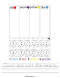 Color and sort the hearts. Worksheet