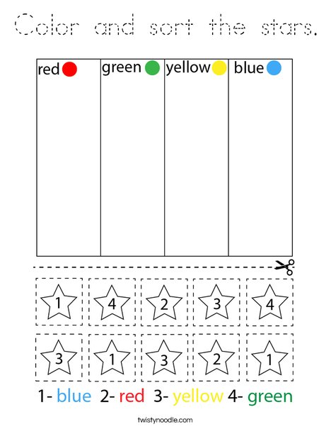 Color and sort the stars. Coloring Page