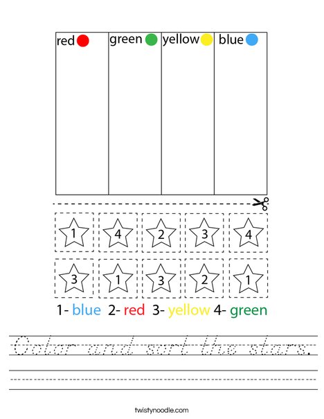 Color and sort the stars. Worksheet