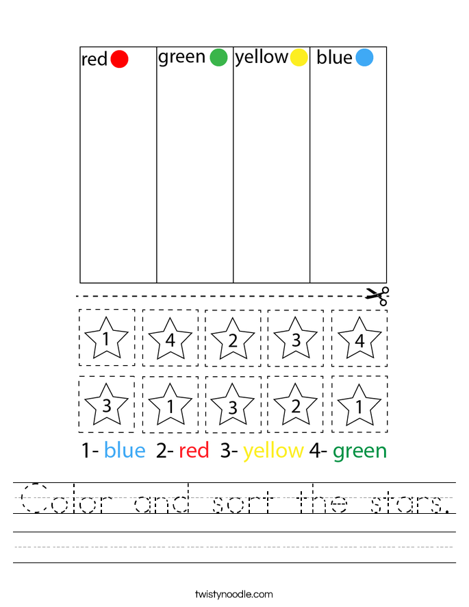 Color and sort the stars. Worksheet