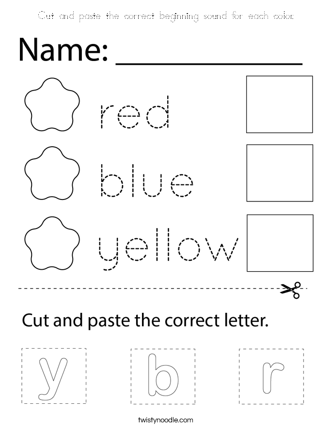 Cut and paste the correct beginning sound for each color. Coloring Page
