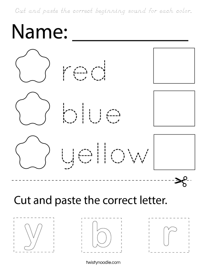 Cut and paste the correct beginning sound for each color. Coloring Page