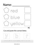 Cut and paste the correct beginning sound for each color. Worksheet