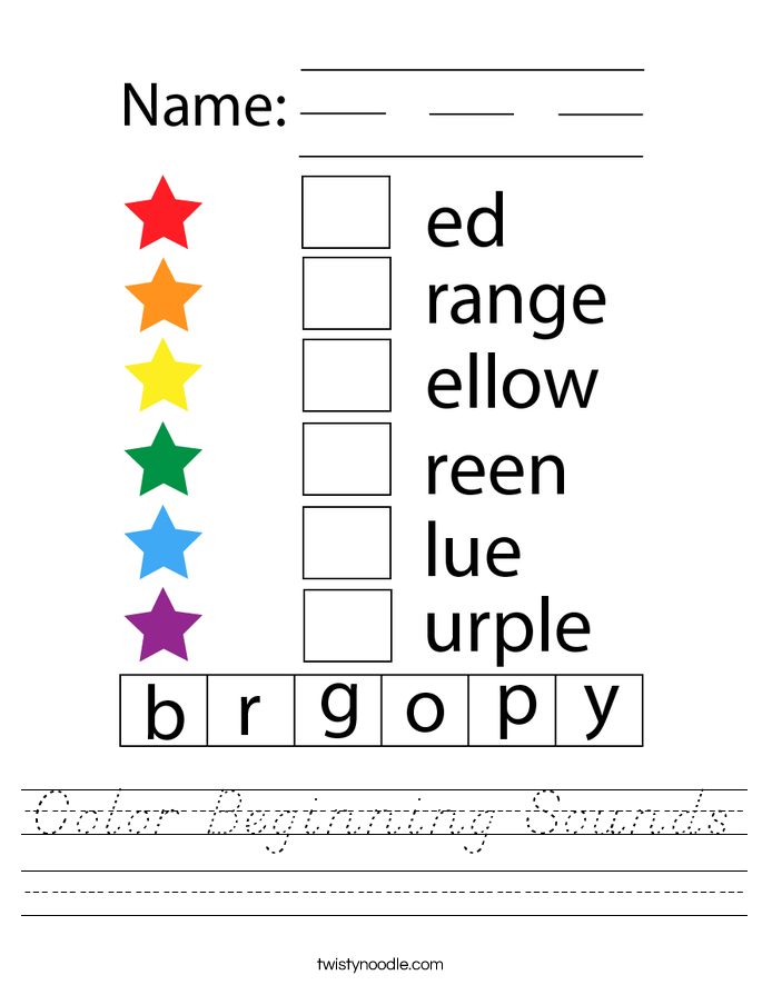 color beginning sounds worksheet dnealian twisty noodle