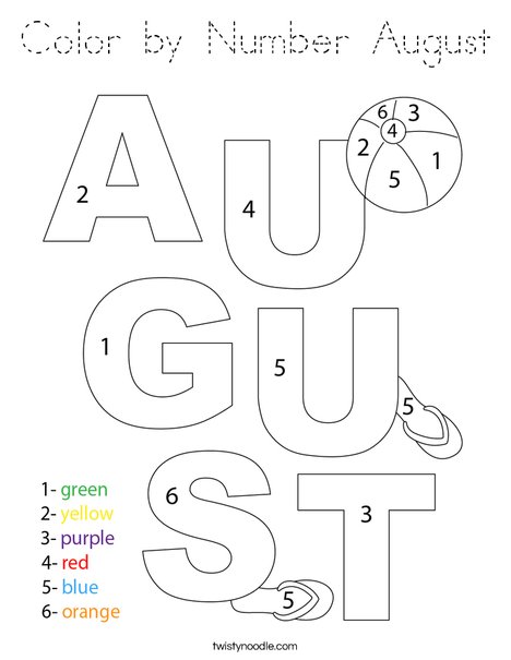 Color by Number August Coloring Page
