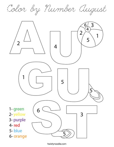 Color by Number August Coloring Page