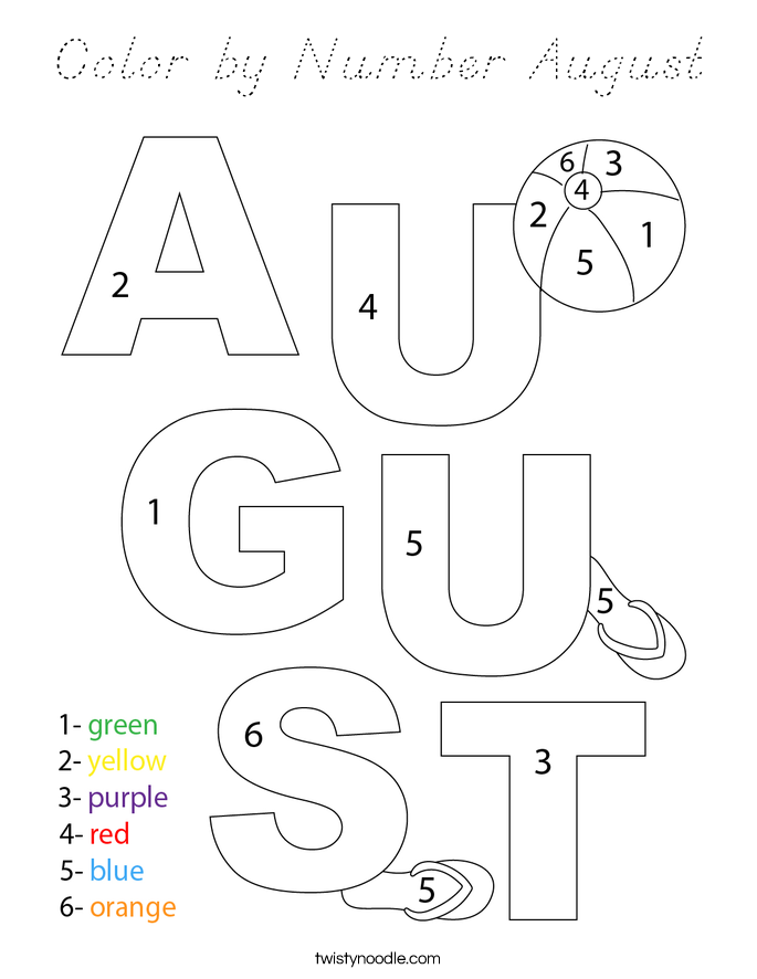 Color by Number August Coloring Page