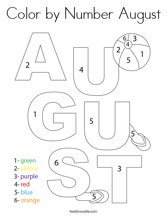 Color by Number August Coloring Page