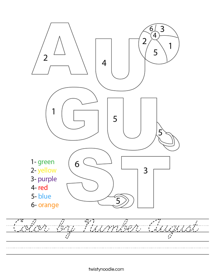 Color by Number August Worksheet