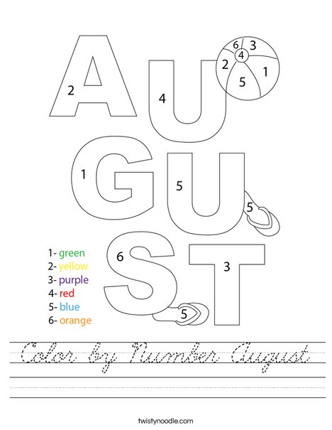 Color by Number August Worksheet