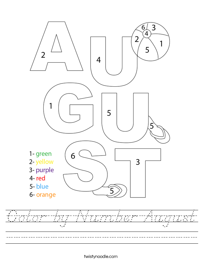 Color by Number August Worksheet