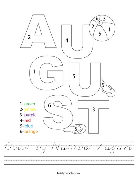 Color by Number August Worksheet