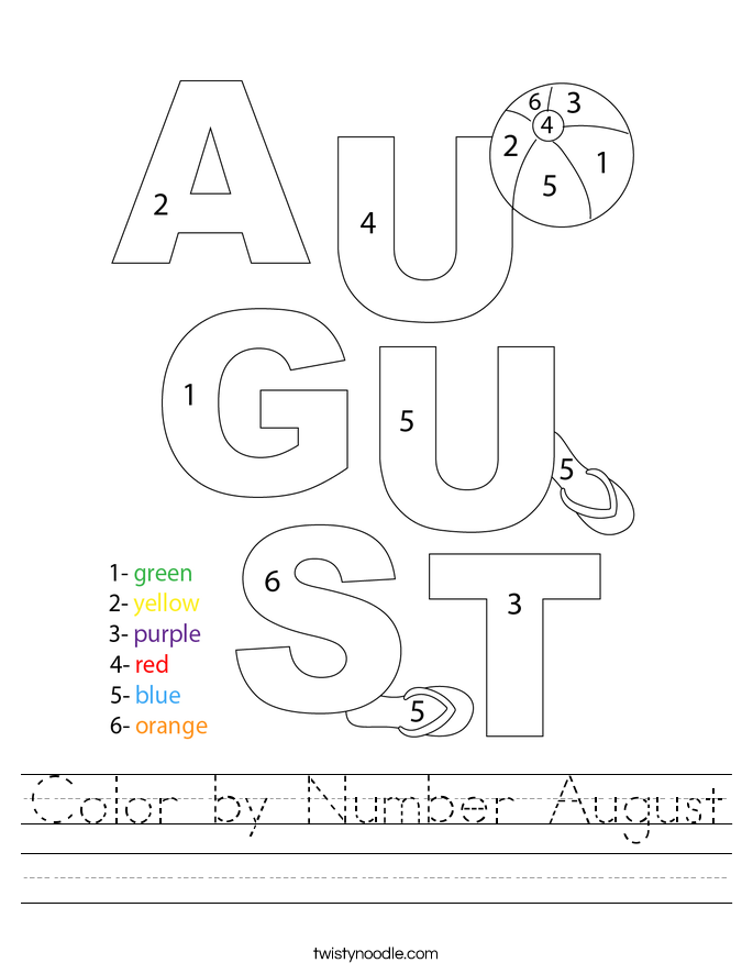 Color by Number August Worksheet