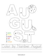 Color by Number August Handwriting Sheet
