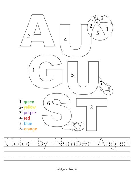 Color by Number August Worksheet